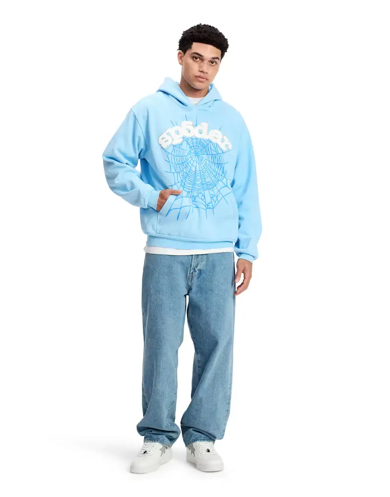 Sky Blue Sp5der Hoodie Web model