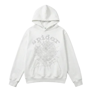 Sp5der OG Rhinestone Logo Hoodie White