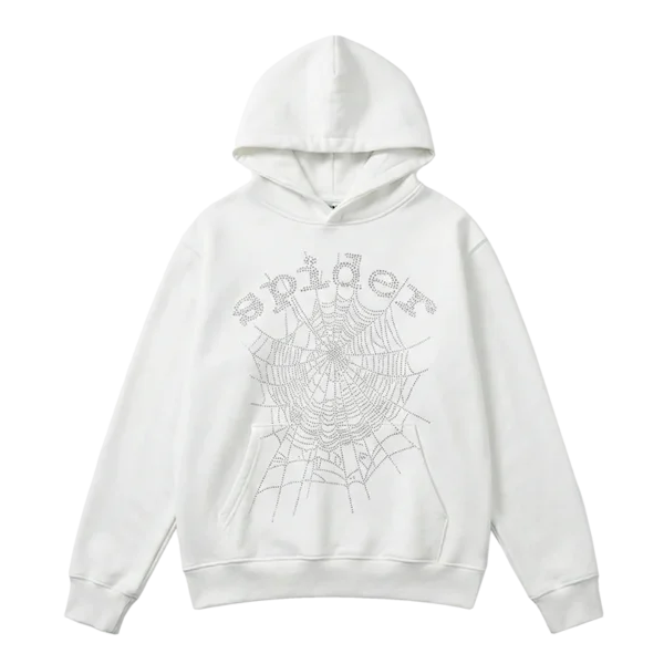 Sp5der OG Rhinestone Logo Hoodie White