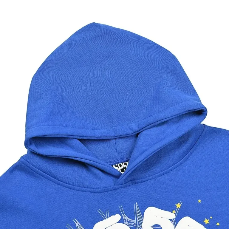 Sp5der hoodie in blue with hood detail and neck logo