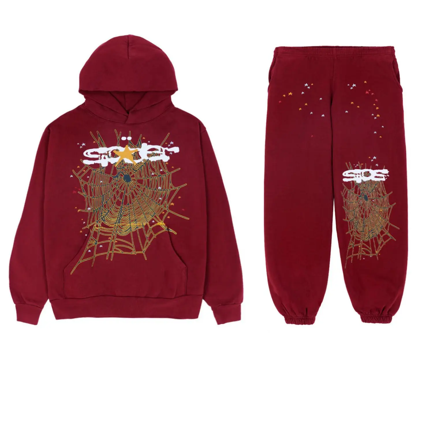 Sp5der Logo Sweatsuit Maroon