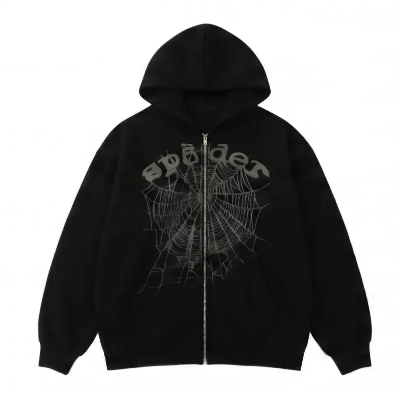 Hoodie vs Sweatshirt: What's the Difference 2 Sp5der OG Web V2 Phantom zip up hoodie in black with web graphic