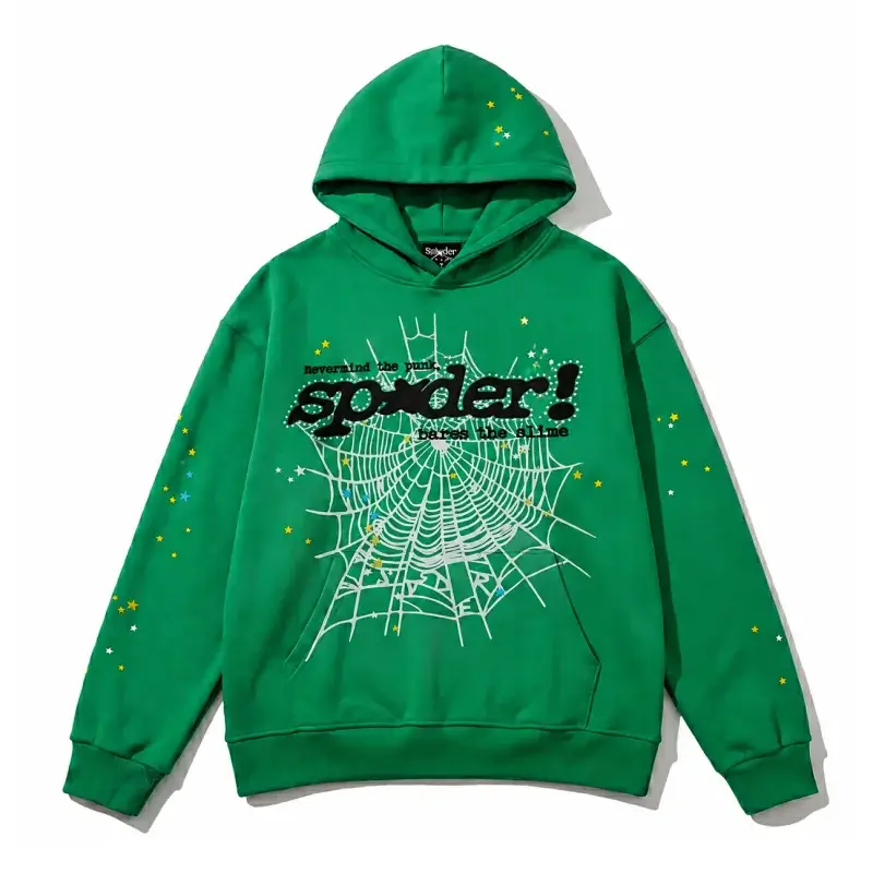 Sp5der Punk V2 Rhinestone Hoodie Bright Green – Bold Streetwear Hoodie with Crystal Details