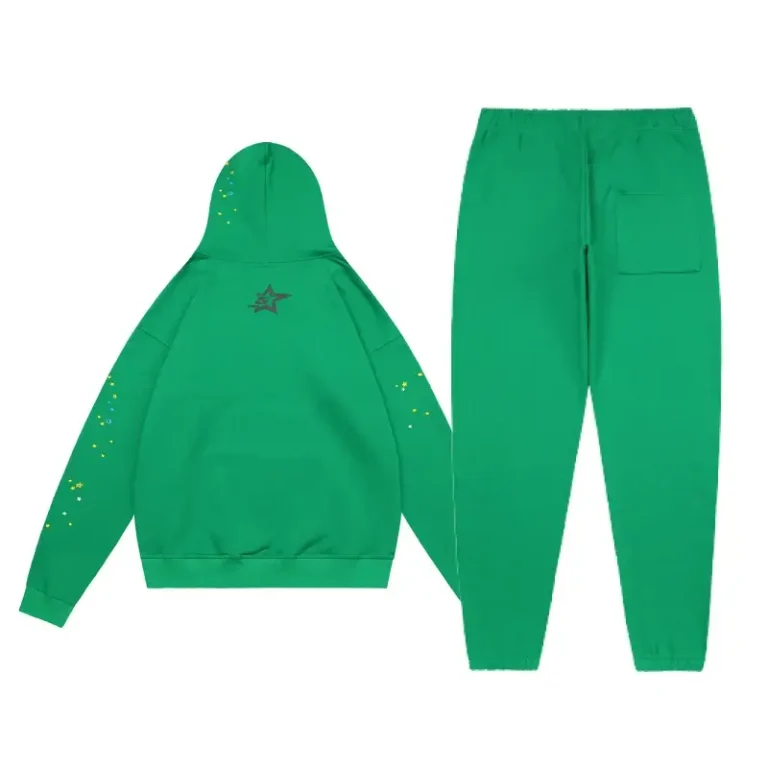 Sp5der Punk V2 Rhinestone Hoodie Streetwear Tracksuit in Green, photo 2