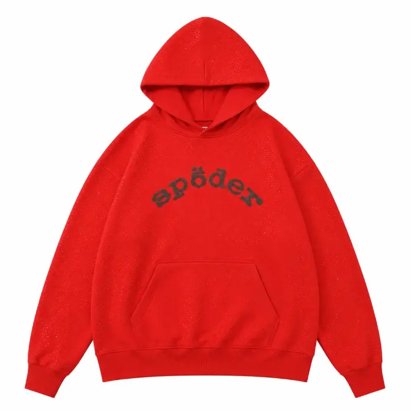 Caring for Rhinestone and Embellished Apparel 2 Sp5der VVS rhinestone hoodie in bold red, front view
